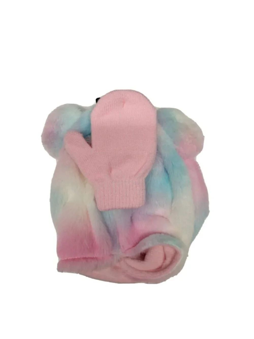 NWT 12-24 mo Hat & Mitten Set, Fluffy Fuzzy Rainbow Laura Ashley New